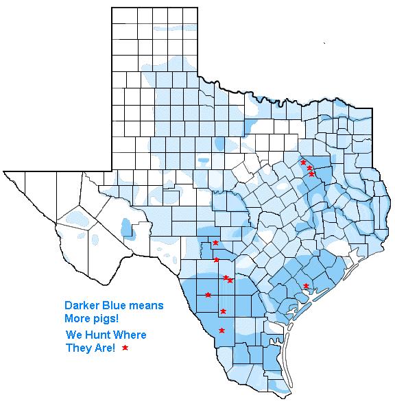 Map of Feral Hog Distribution in Texas
